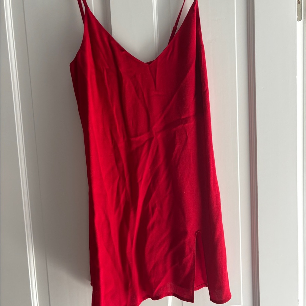 Reformation linen red slit mini dress